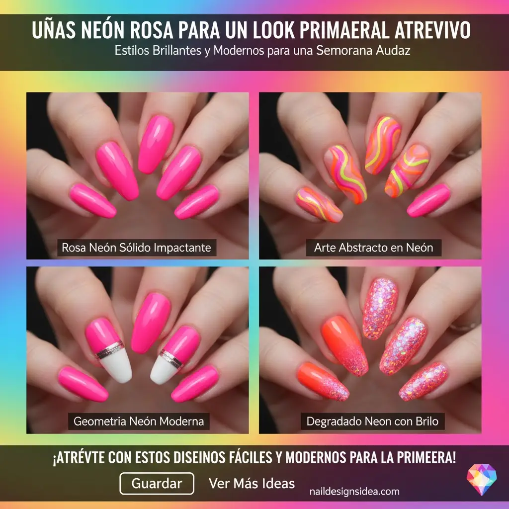 Uñas neón rosa para un look primaveral atrevido