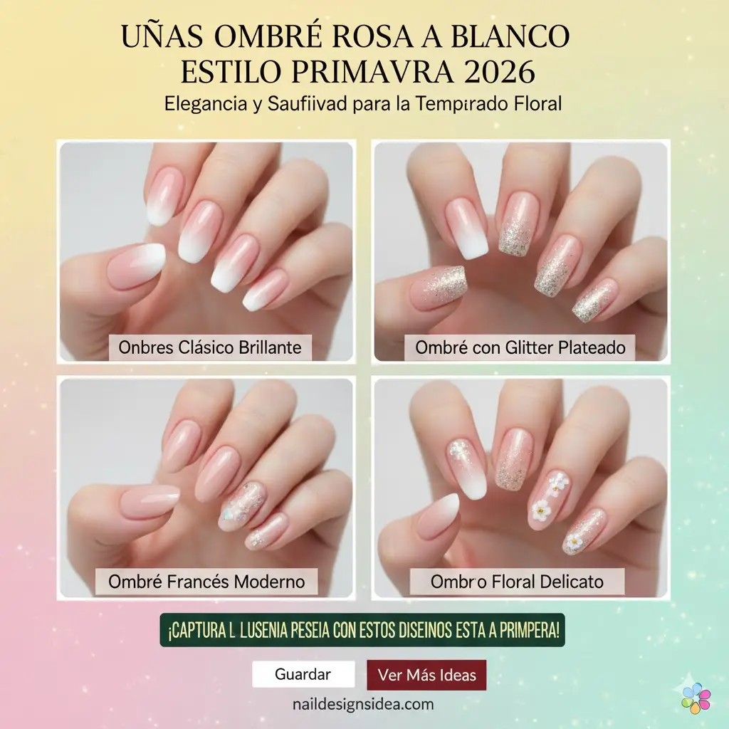 Uñas ombré rosa a blanco estilo primavera 2026