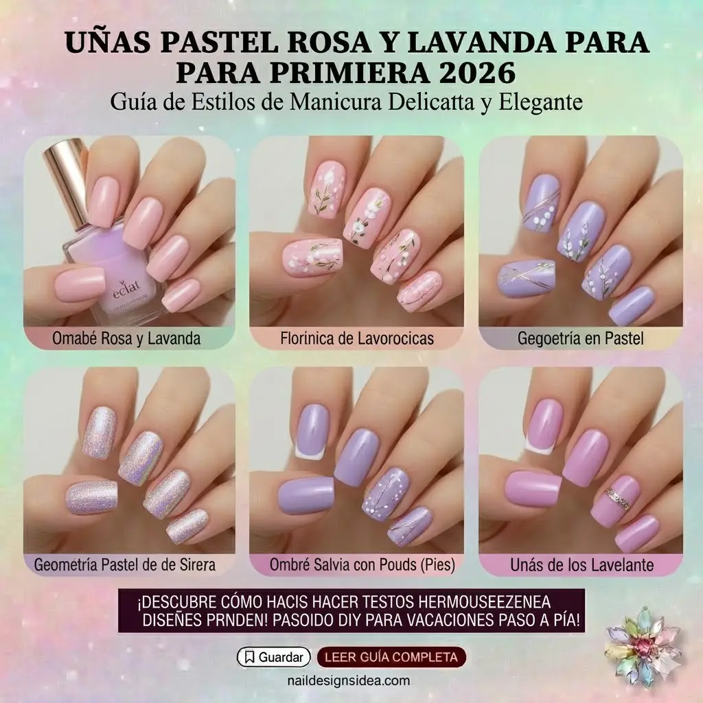 Uñas pastel rosa y lavanda para primavera 2026