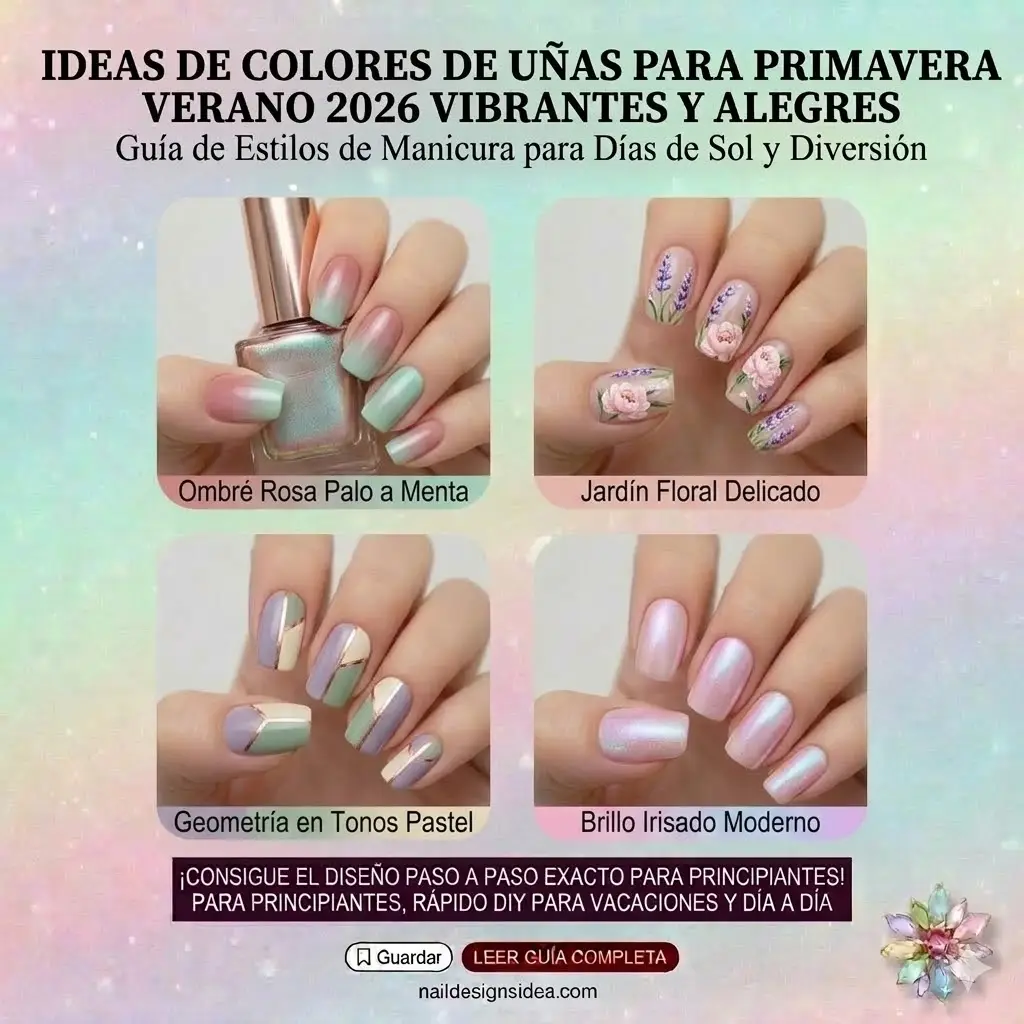 Uñas primavera con combinación de colores modernos y femeninos