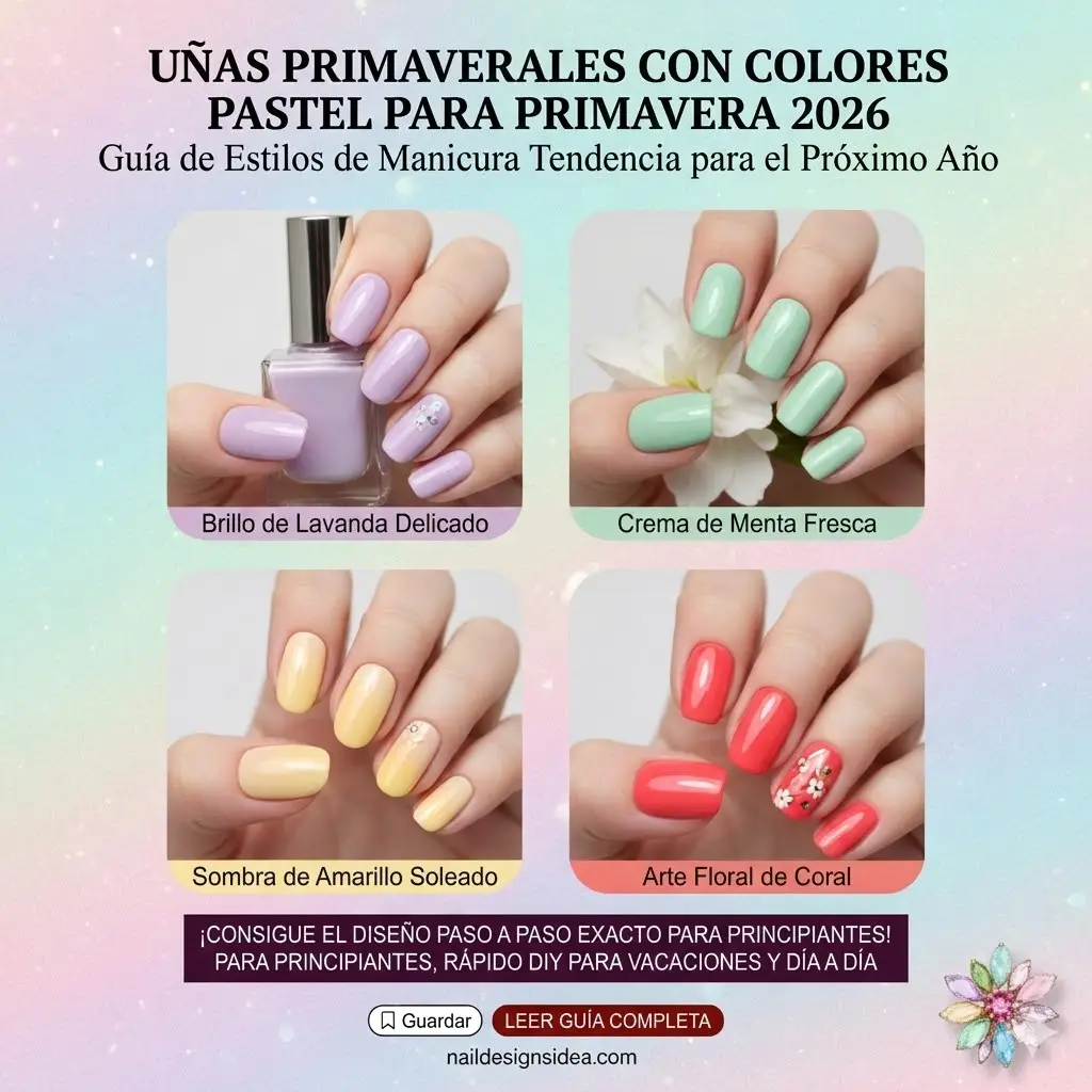 Uñas primaverales con colores pastel para primavera 2026