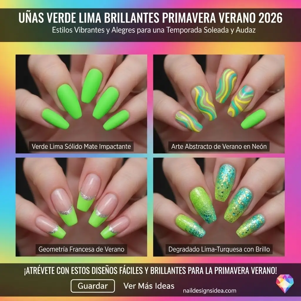 Uñas verde lima brillantes primavera verano 2026