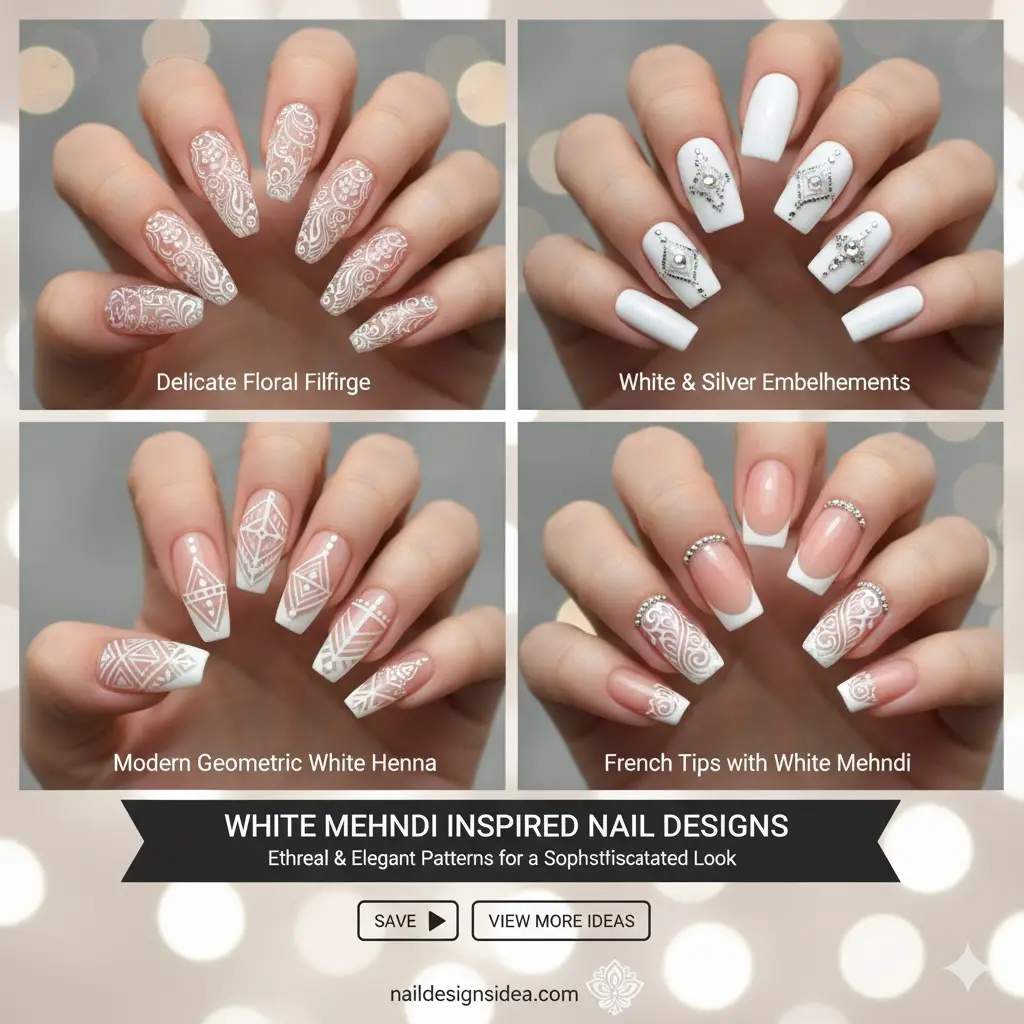 White Mehndi Inspired Nail Designs