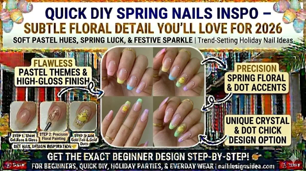 beautiful spring manicure ideas with subtle floral nail details