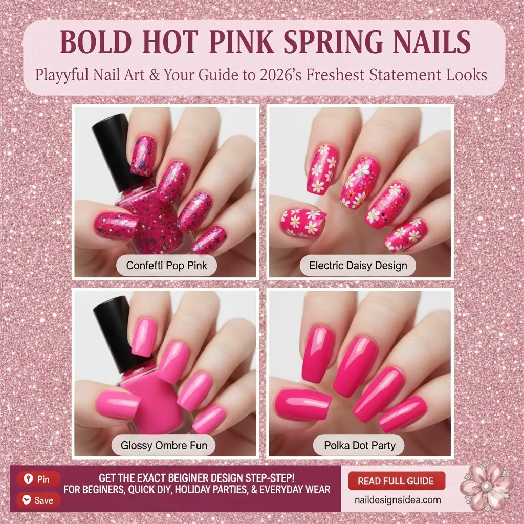 bold hot pink nail polish styled in playful spring manicure look