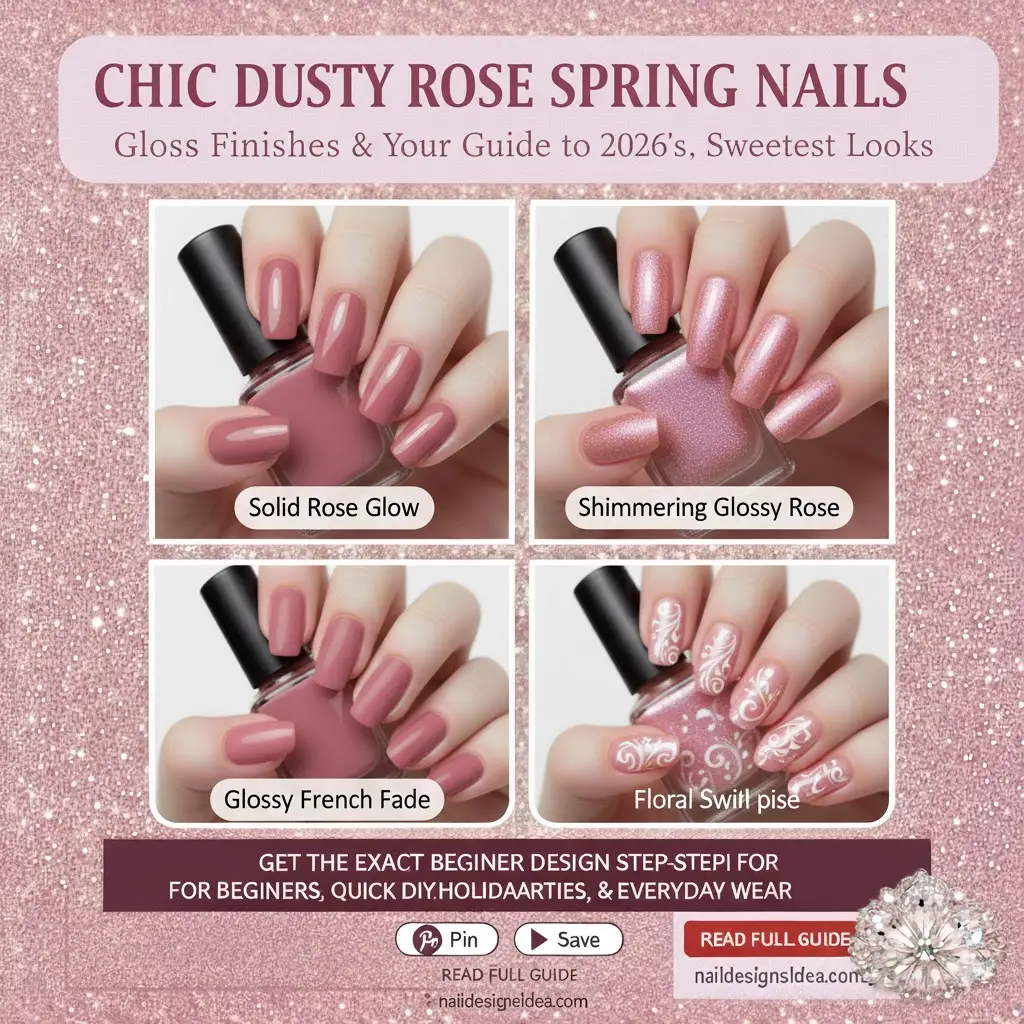 chic dusty rose spring nails with glossy finish