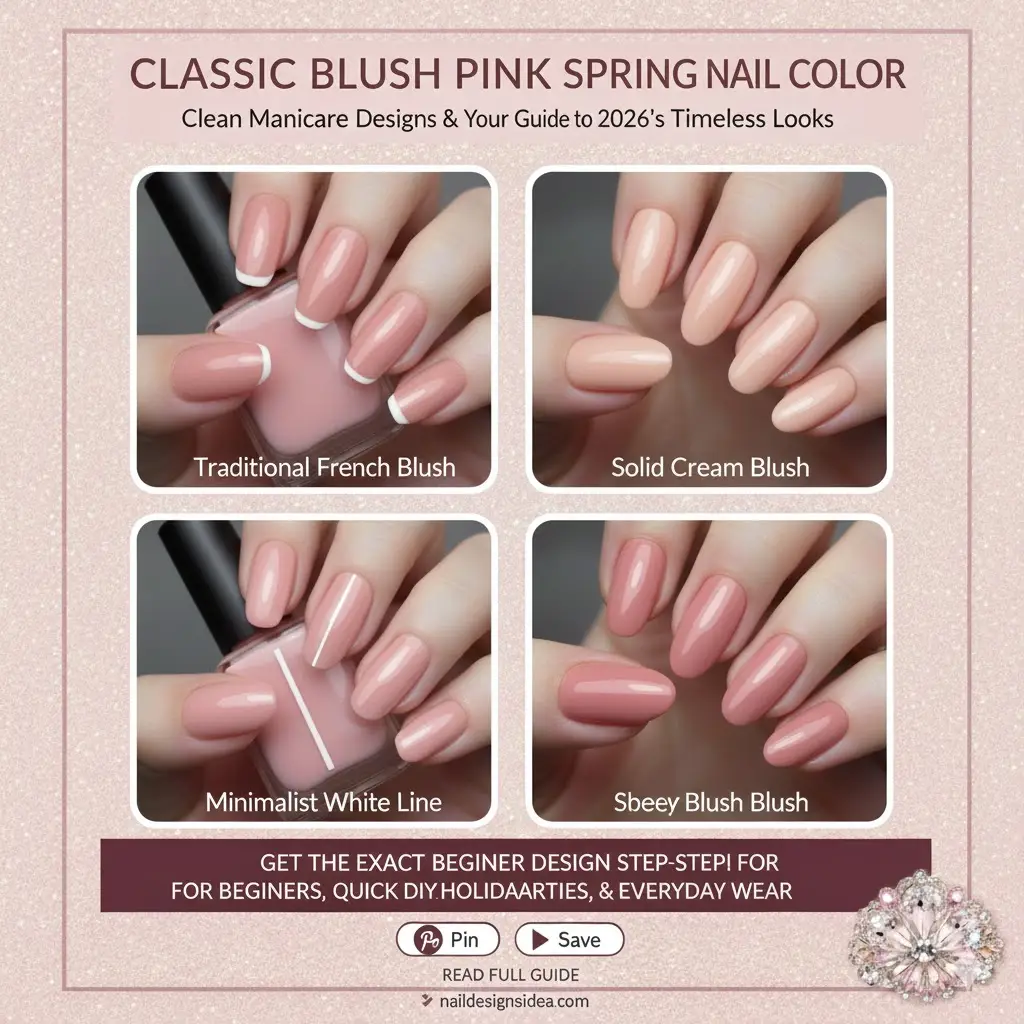classic blush pink spring nail color with clean manicure design