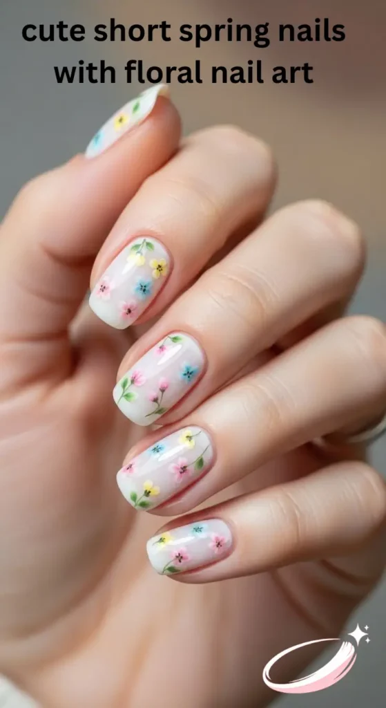 cute short spring nails with floral nail art