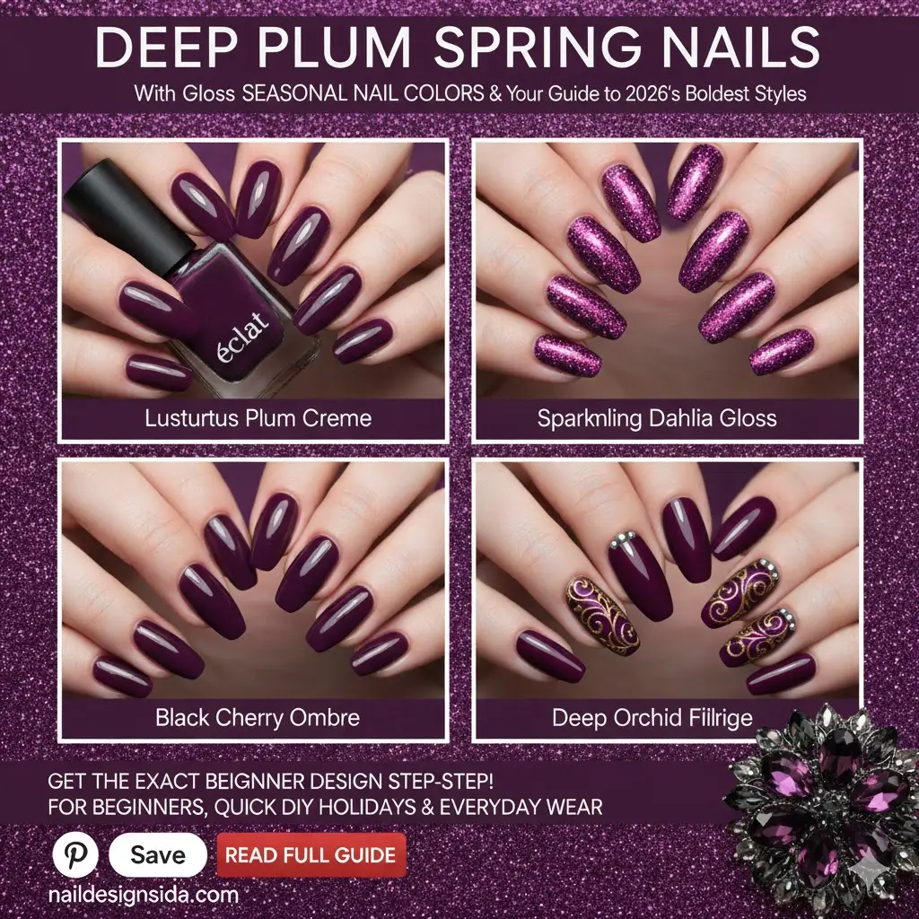 deep plum spring nails with glossy finish