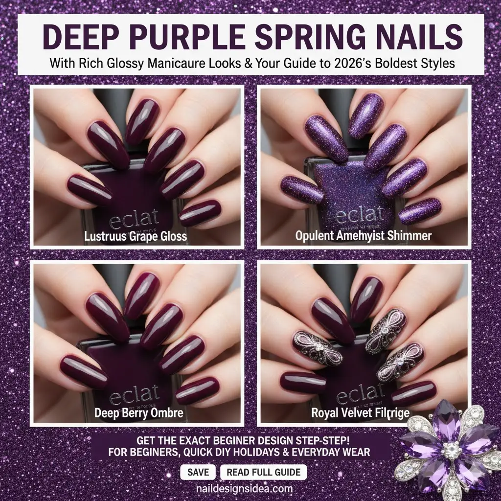 deep purple spring nails with rich glossy manicure look