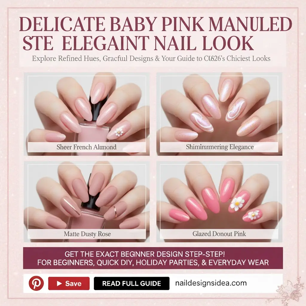 delicate baby pink manicure styled in elegant spring nail look