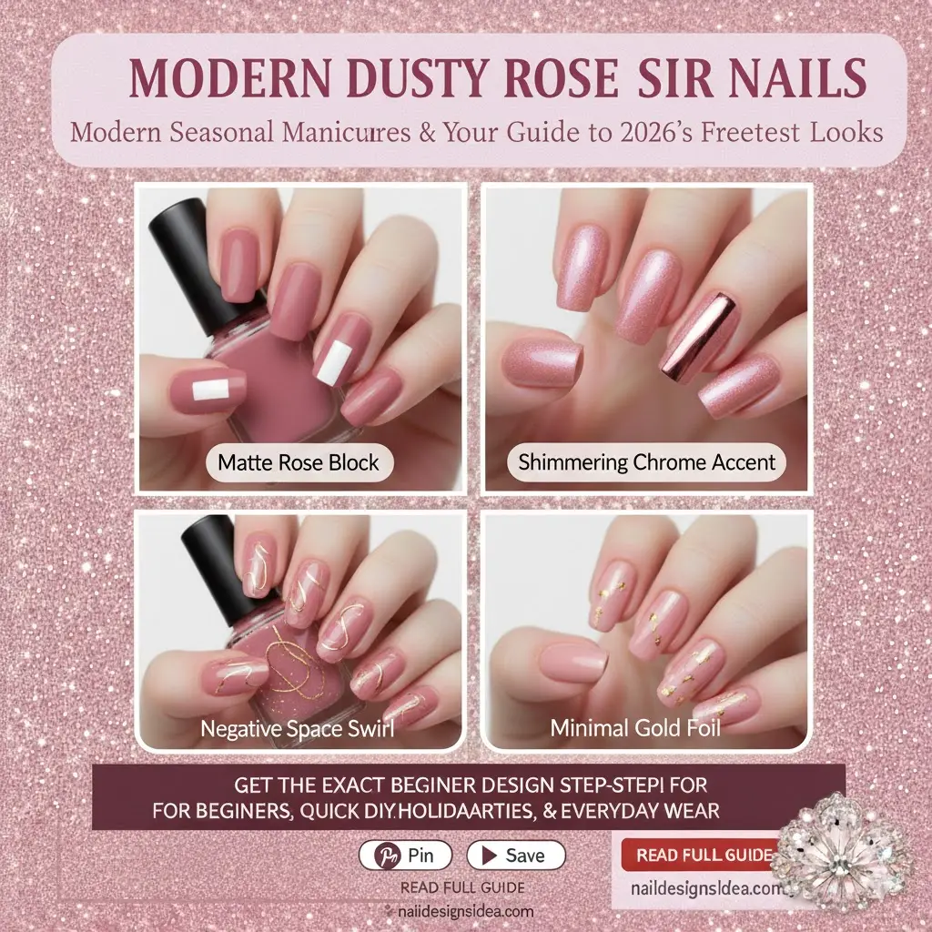 dusty rose manicure styled in modern seasonal nail look