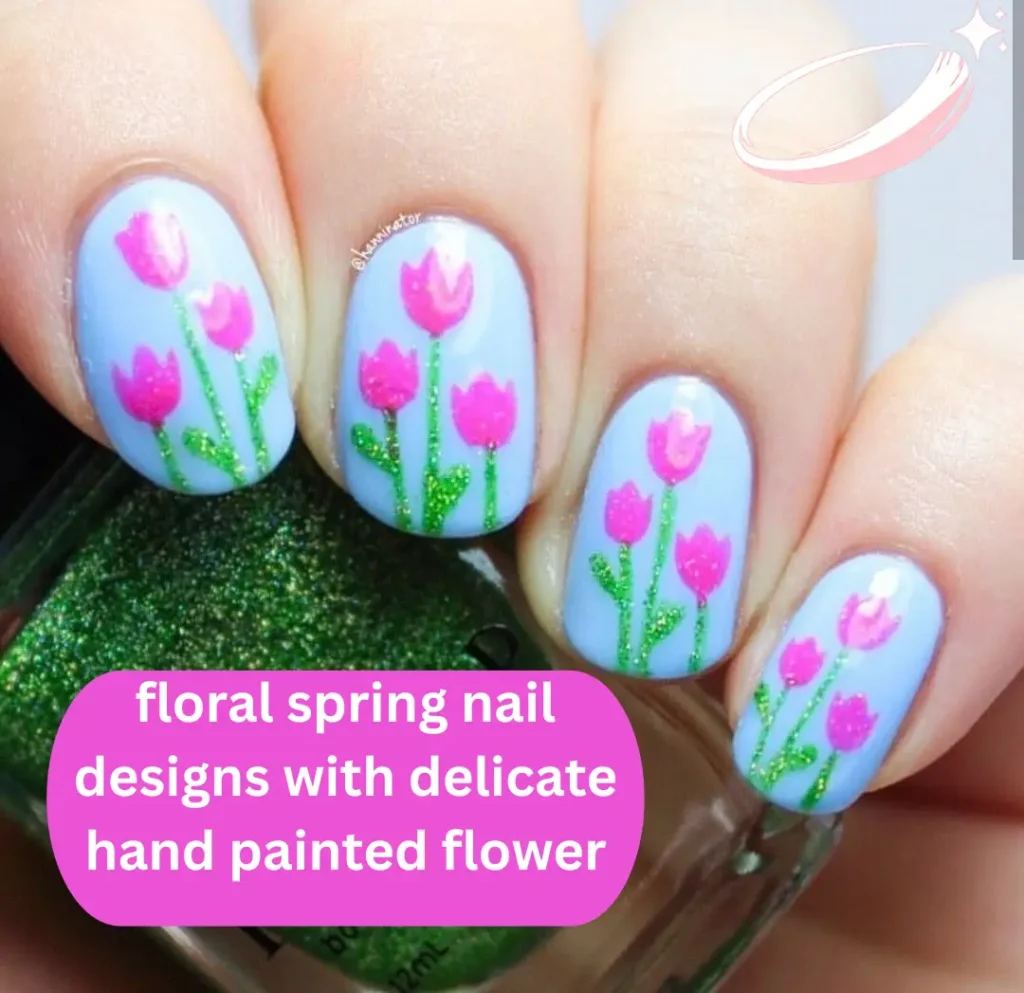 floral spring nail designs with delicate hand painted flowers