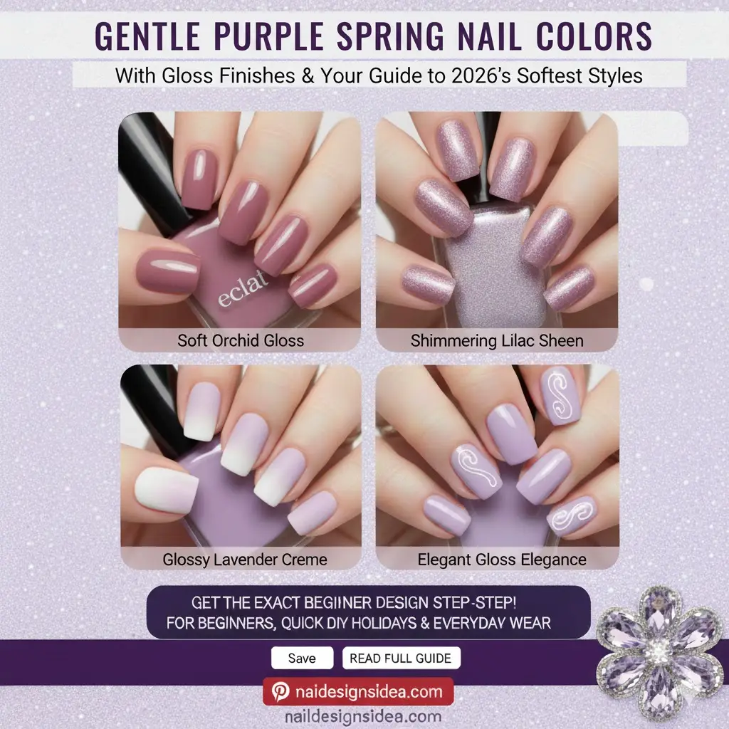 gentle purple spring nail color with glossy finish