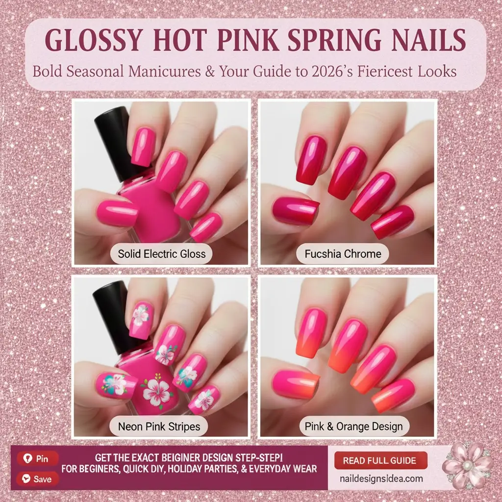 glossy hot pink nail color styled in bold seasonal manicure
