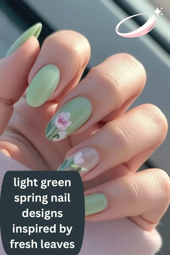 light green spring nail designs inspired by fresh leaves