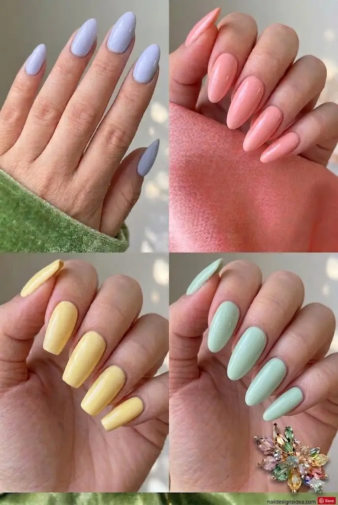 light spring nail polish colors styled in minimalist manicure looks