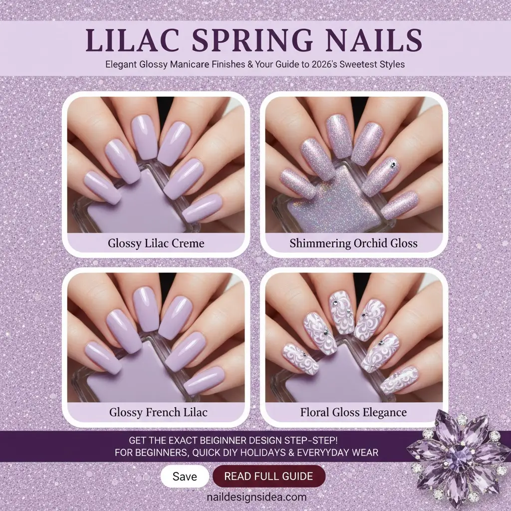 lilac spring nails with elegant glossy manicure finish