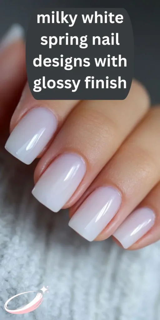milky white spring nail designs with glossy finish