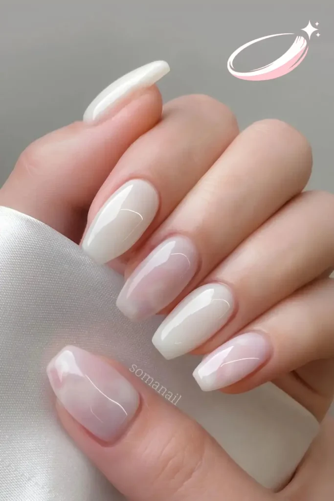 minimal milky white nails perfect for spring look