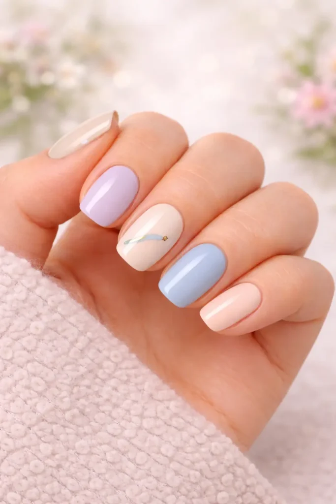 modern spring nail polish colors styled in simple manicure looks