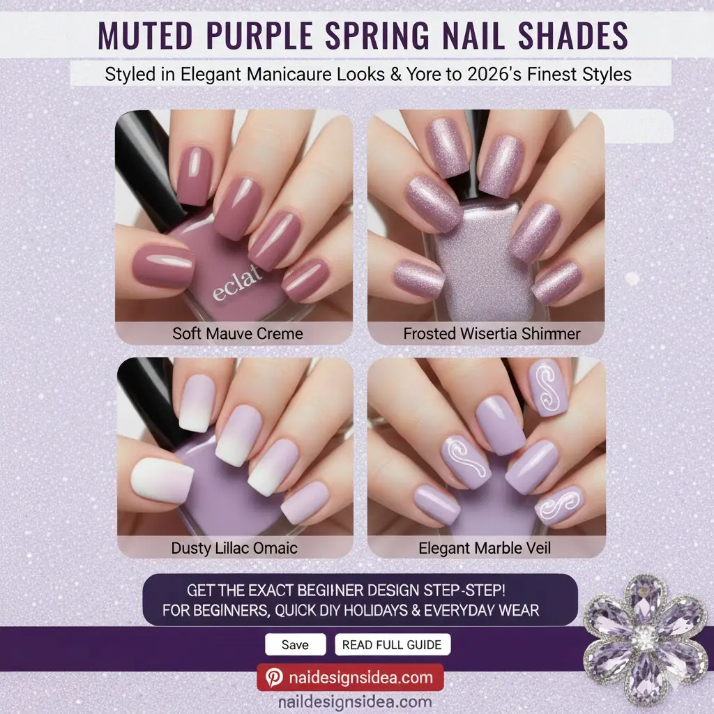 muted purple nail shade styled in elegant manicure look