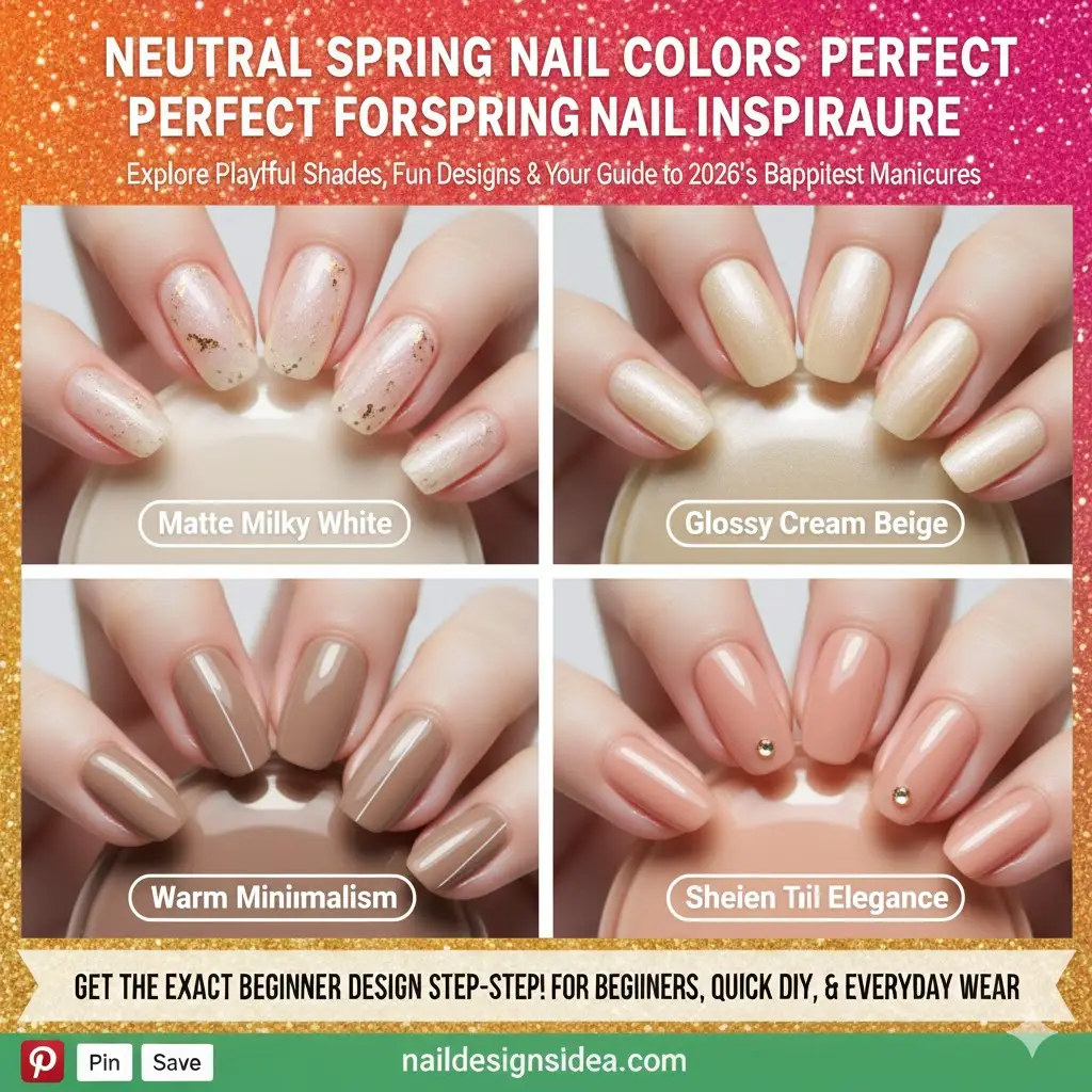 neutral spring nail colors featuring beige and milky manicure shades