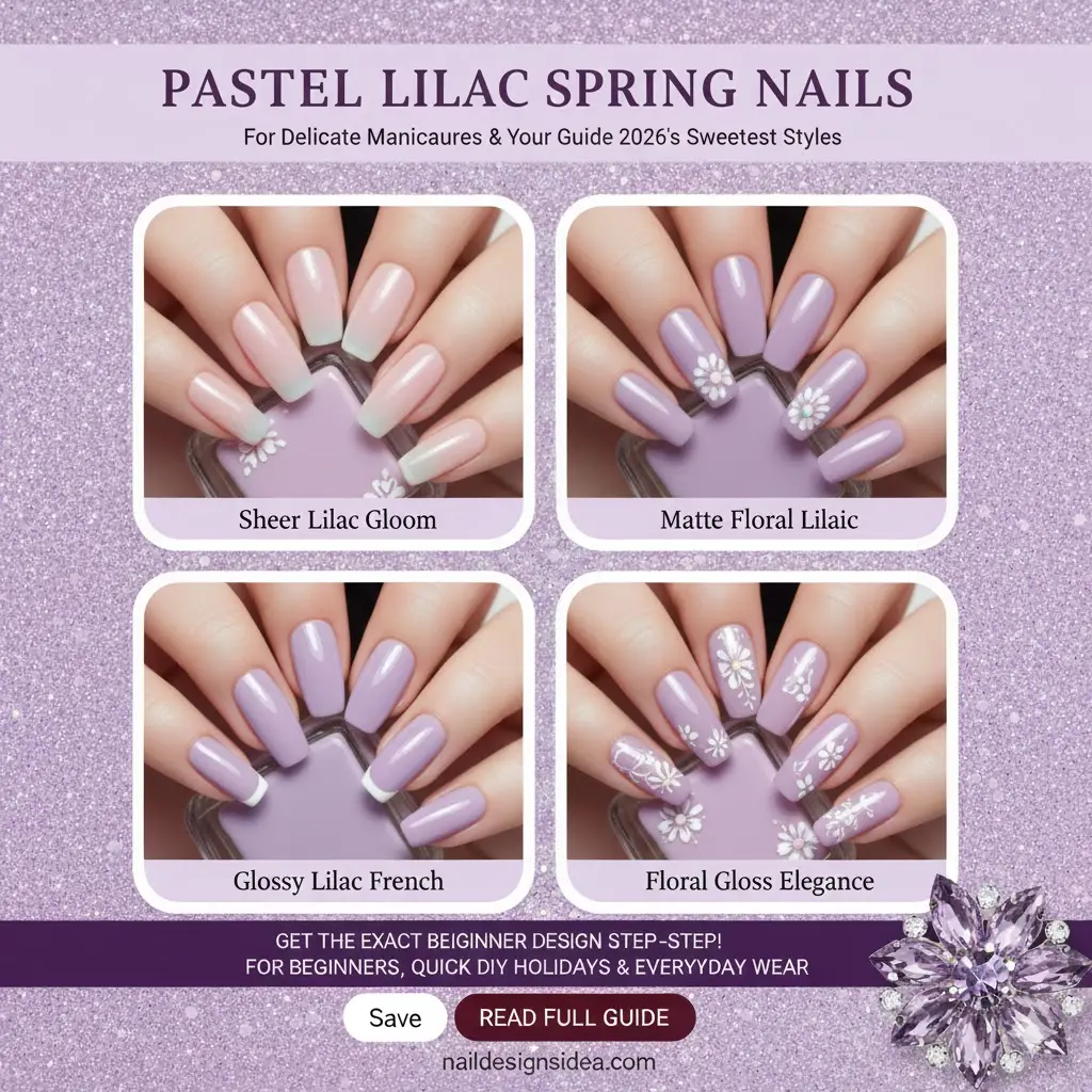 pastel lilac manicure styled in delicate spring nail look