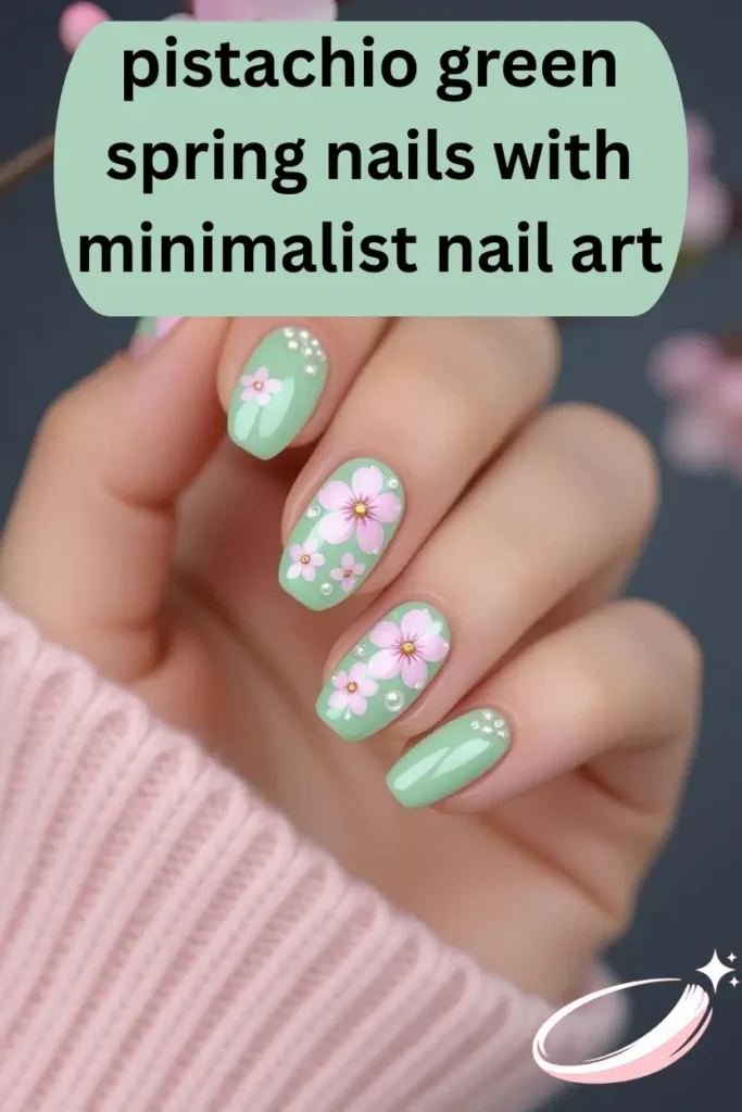 pistachio green spring nails with minimalist nail art