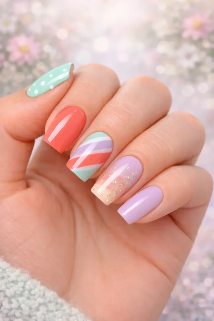 popular nail colors for spring featuring glossy seasonal manicure tones