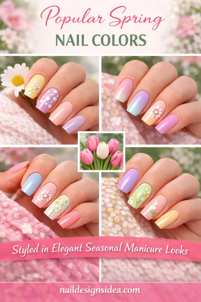 popular spring nail colors styled in elegant seasonal manicure looks