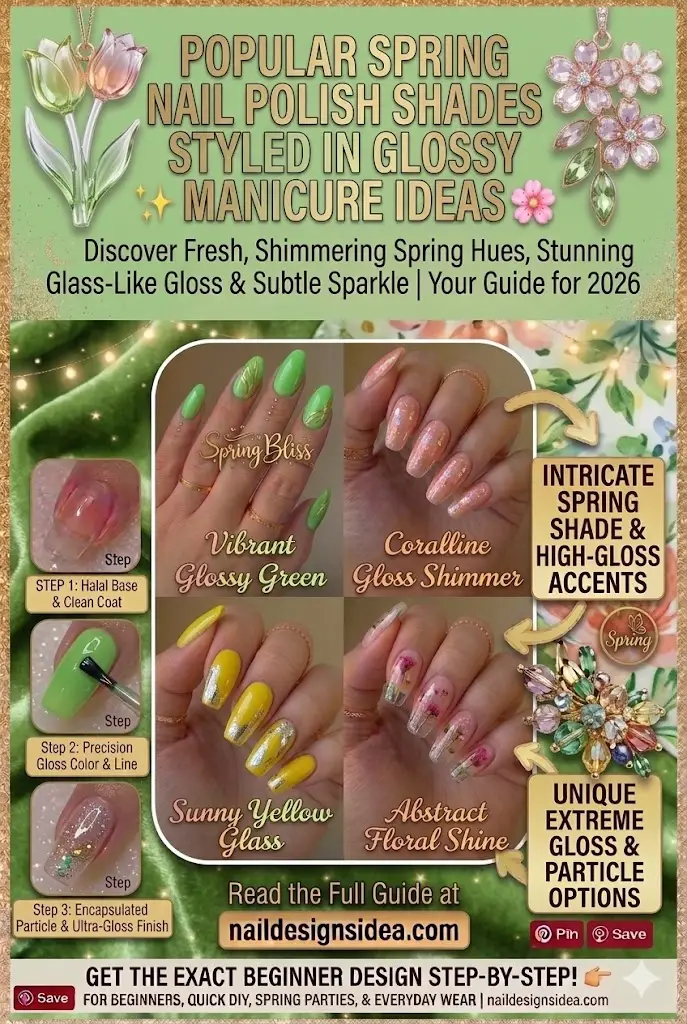 popular spring nail polish shades styled in glossy manicure ideas