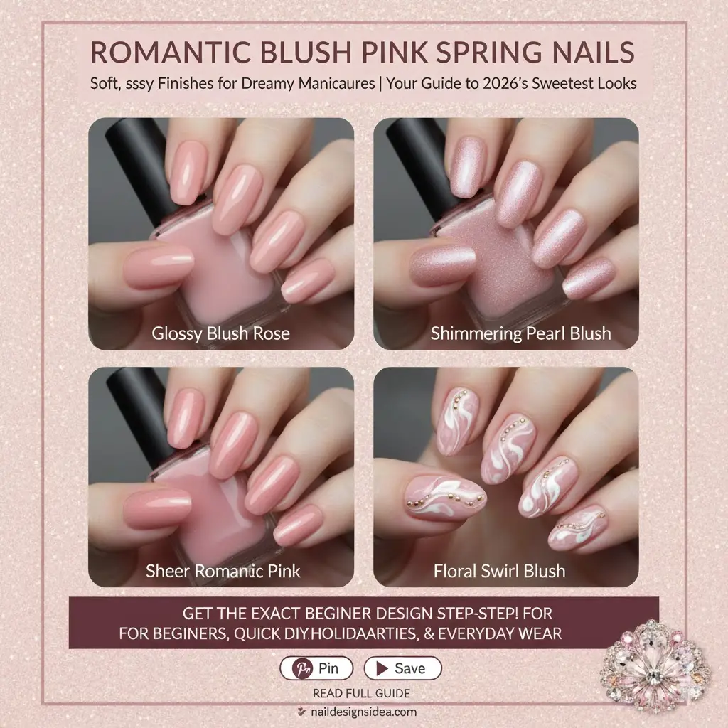 romantic blush pink spring nails with glossy finish