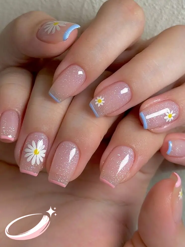 simple short spring nails with glossy finish