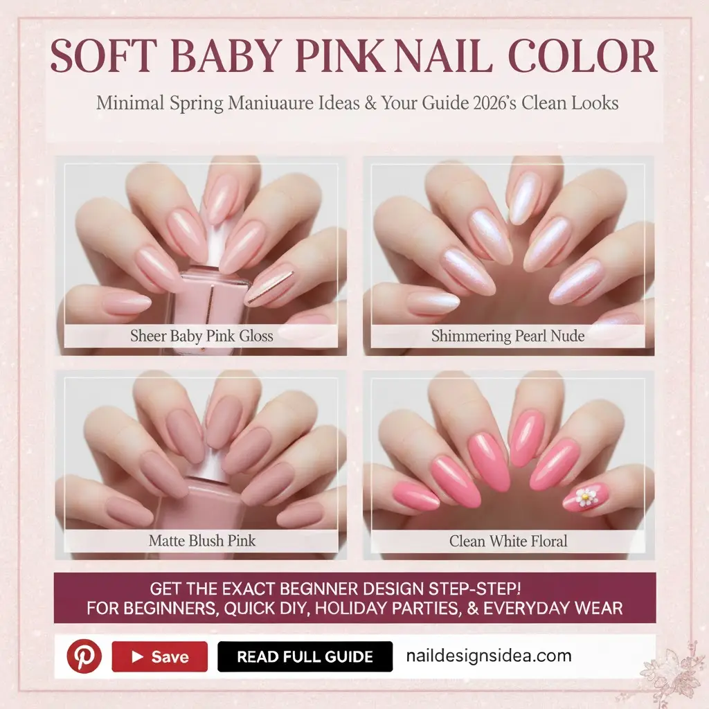 soft baby pink nail color for minimal spring manicure ideas
