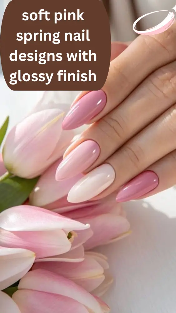 soft pink spring nail designs with glossy finish