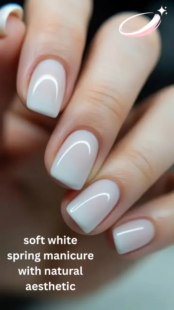 soft white spring manicure with natural aesthetic