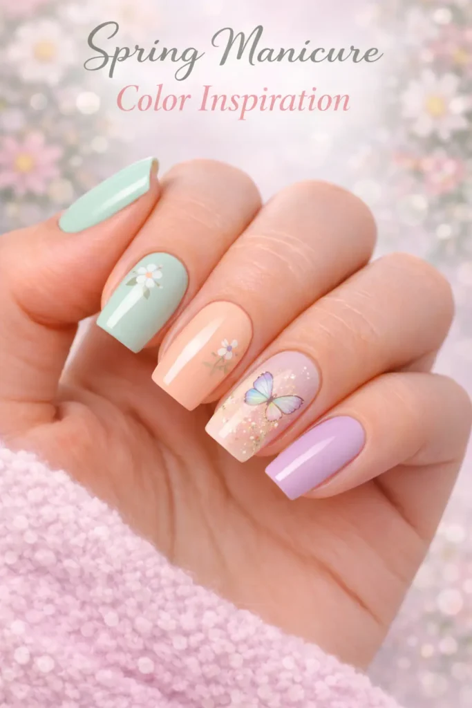 spring manicure color inspiration with fresh light nail polish shades