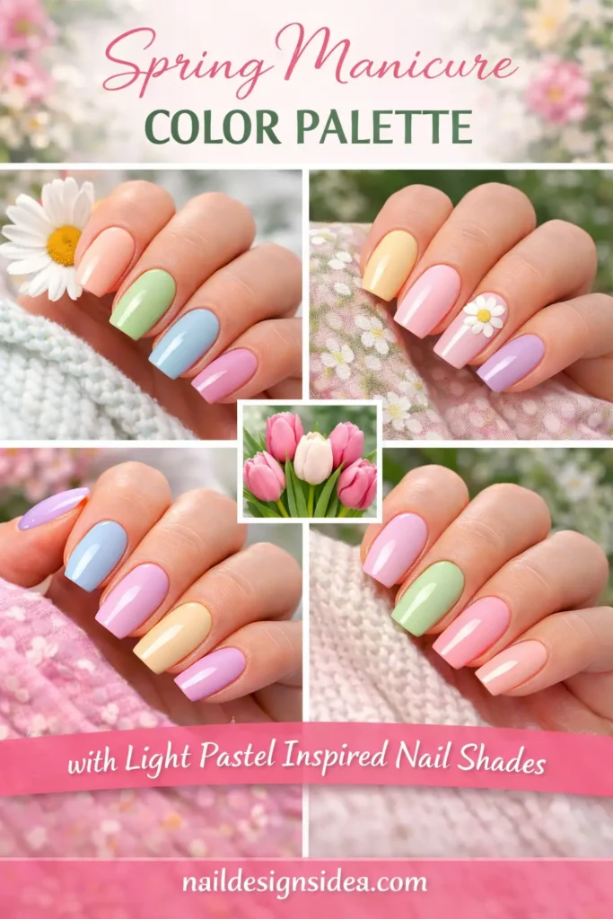 spring manicure color palette with light pastel inspired nail shades