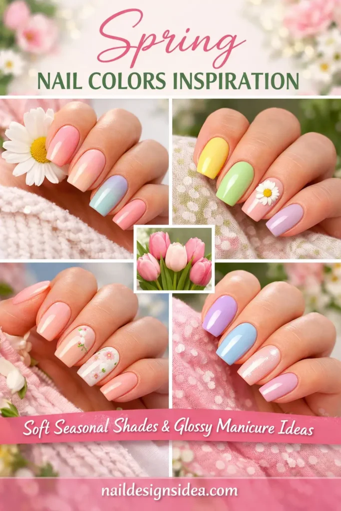 spring nail colors inspiration with soft seasonal shades and glossy manicure ideas