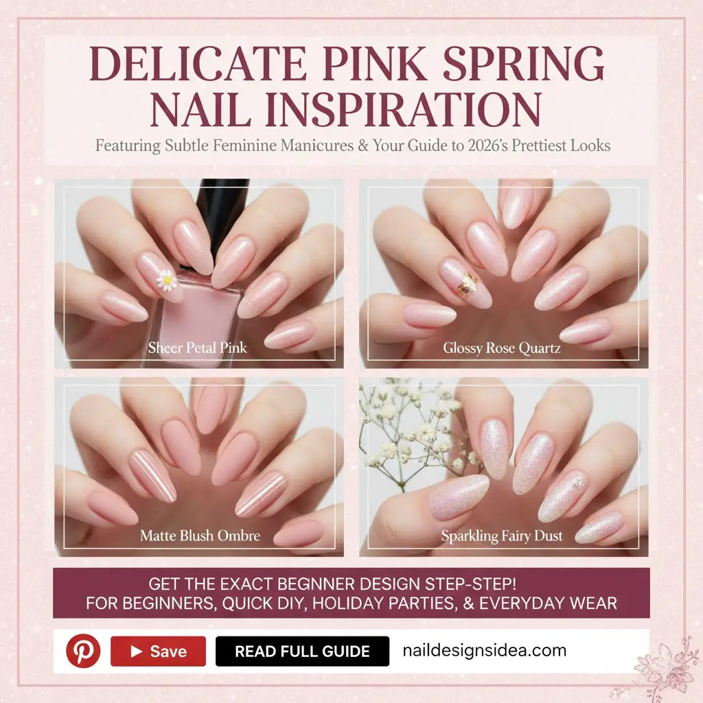 spring nail inspiration featuring delicate pink manicure colors