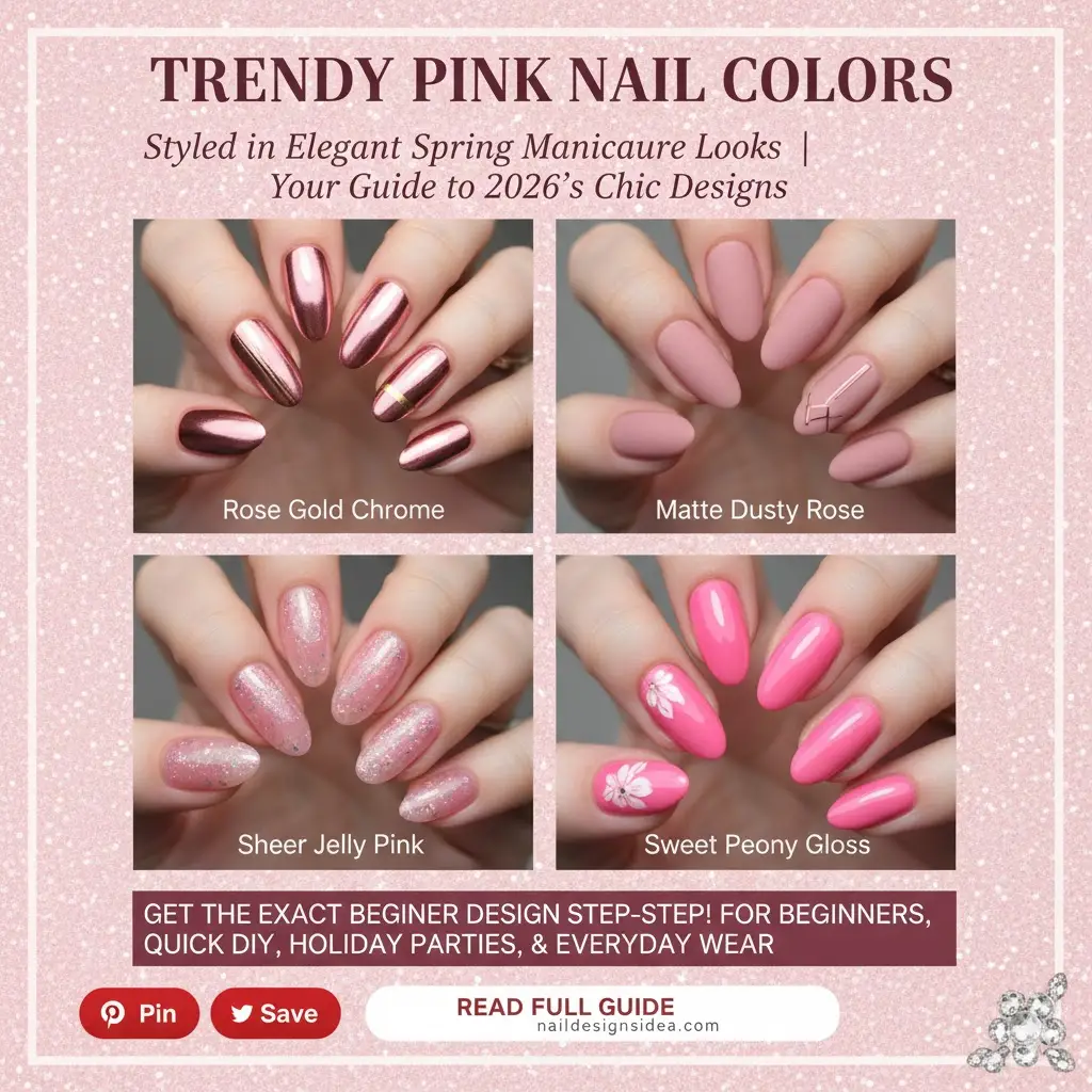trendy pink nail colors styled in elegant spring manicure looks
