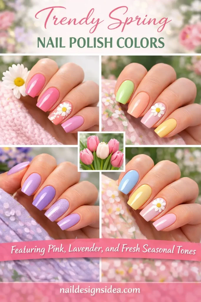 trendy spring nail polish colors featuring pink, lavender, and fresh seasonal tones