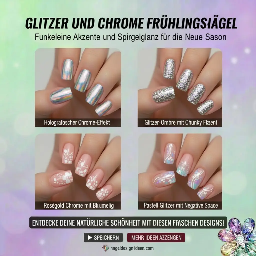 Glitzer und Chrome Frühlingsnägel