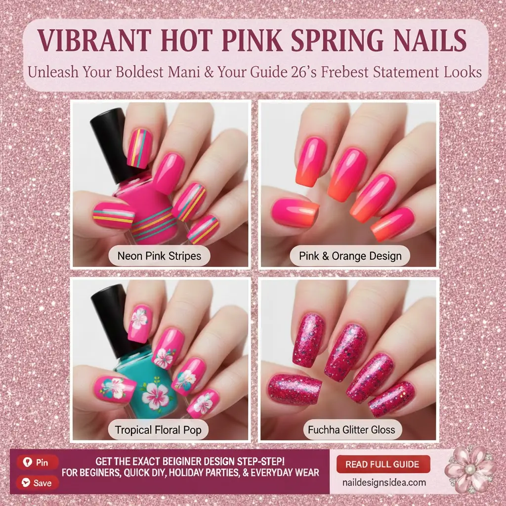 vibrant hot pink manicure inspiration for spring nails