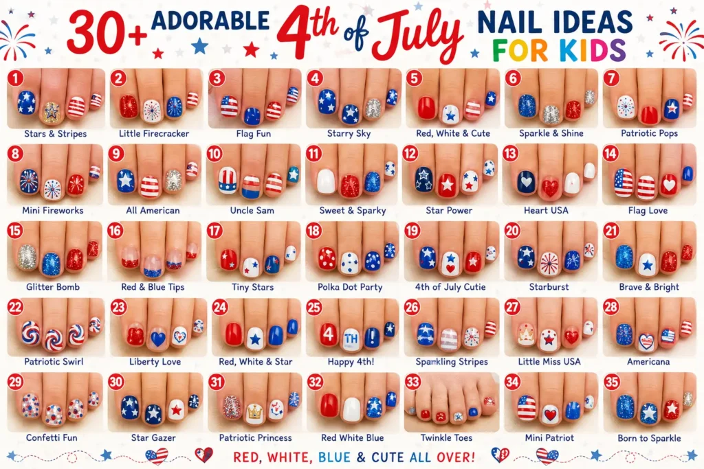 30+ Adorable 4th of July Nail Ideas for Kids