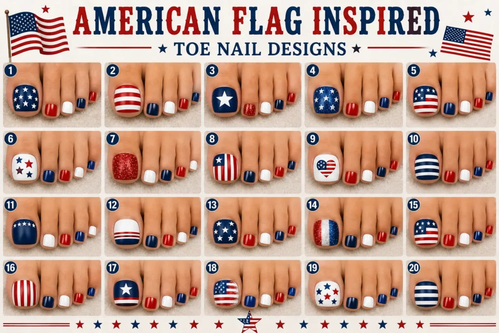 ⭐ American Flag Inspired Toe Nails