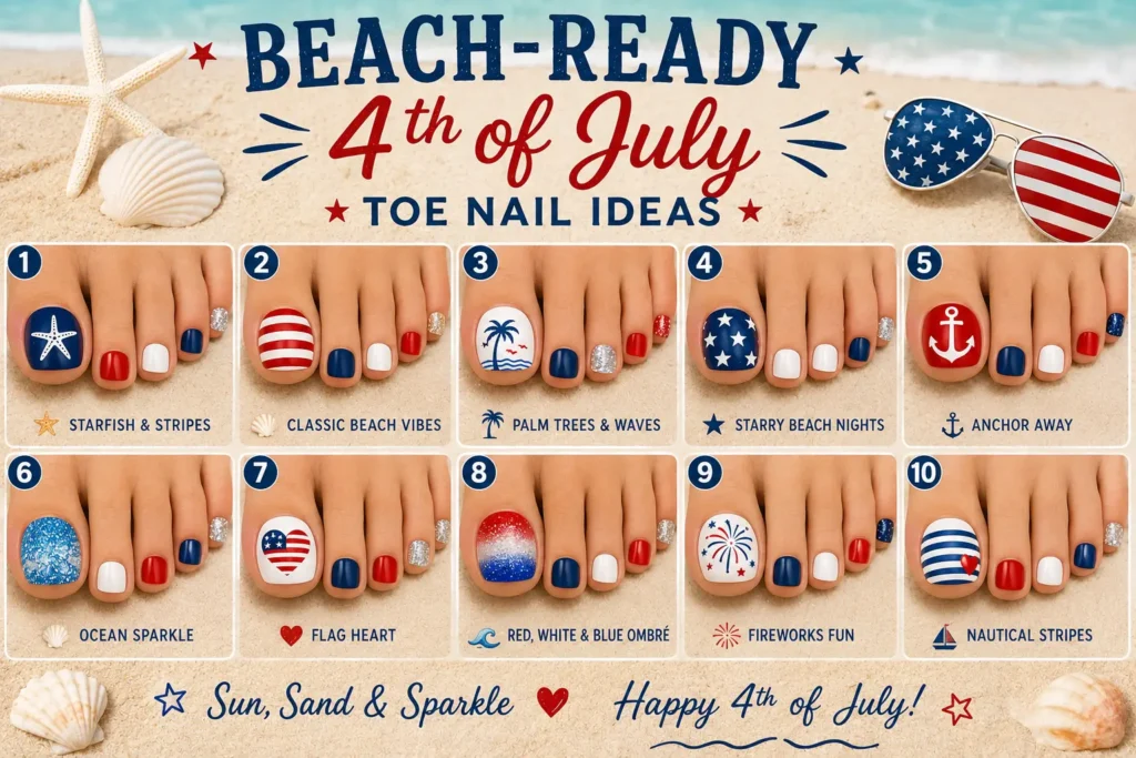 ⭐ Beach-Ready 4th of July Toe Nails