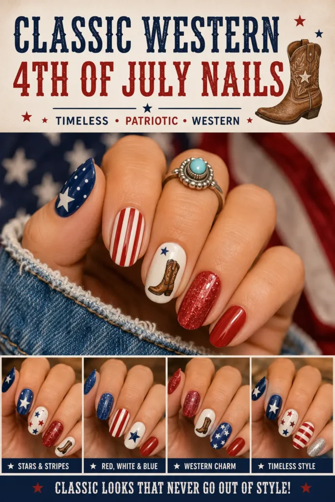 ⭐ Classic Western 4th of July Nails
