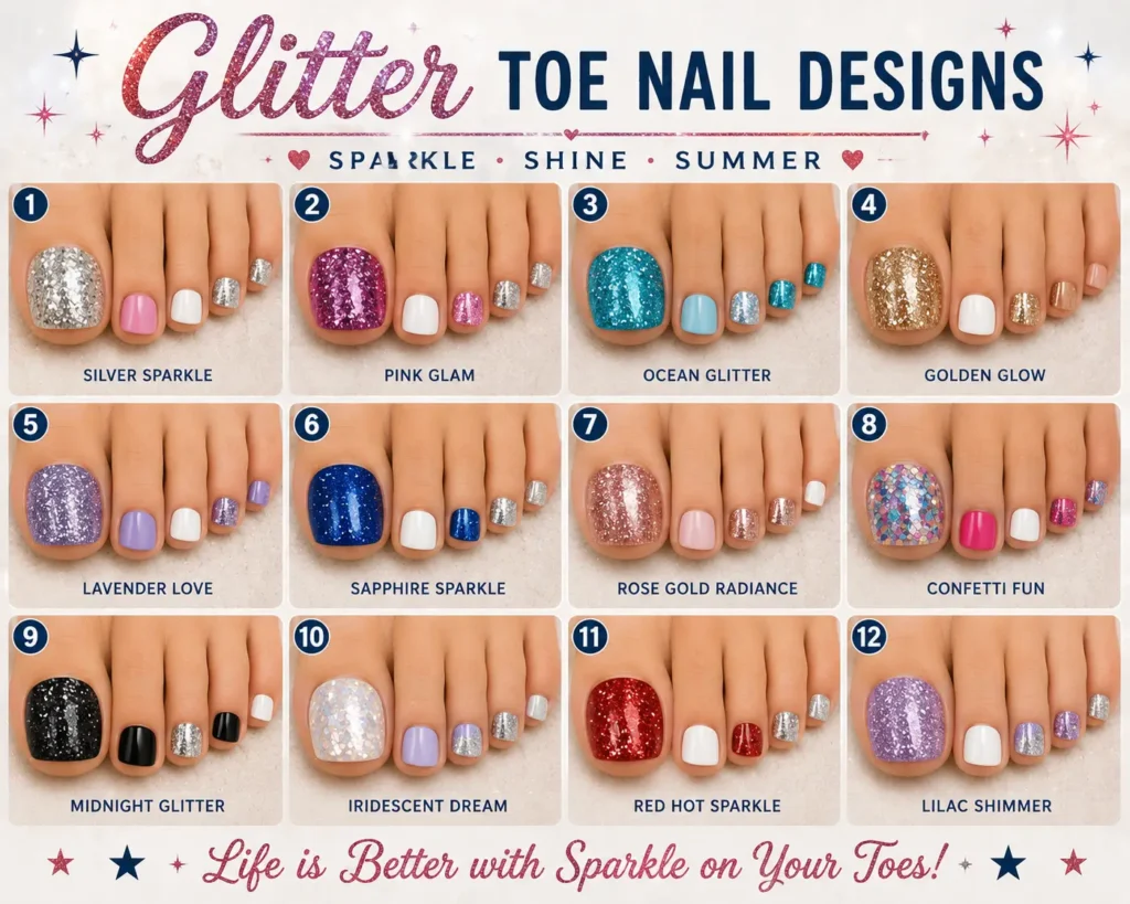 ⭐ Glitter Toe Nail Designs